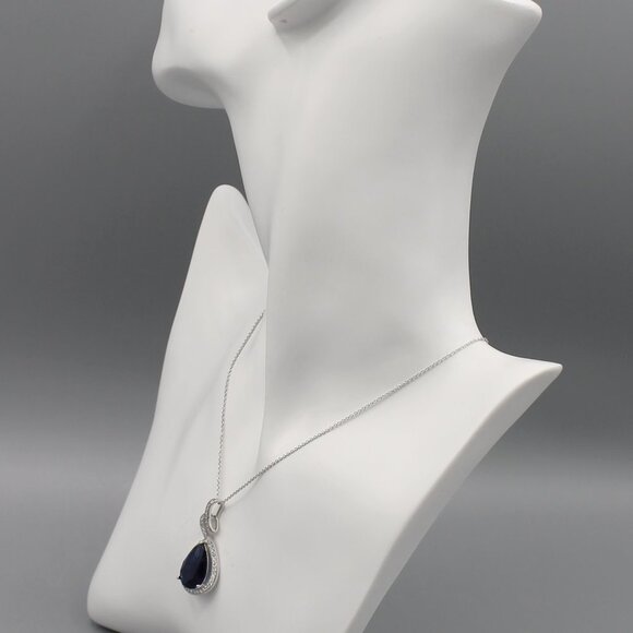 Jewelry necklace teardrop blue crystals 925 sterling silver elegant beautiful - Picture 5 of 8